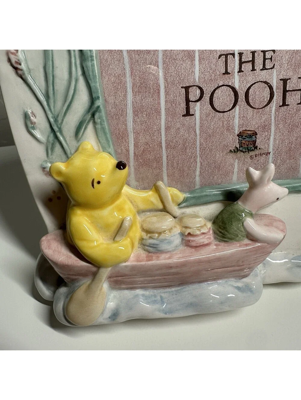 Vintage Disney Winnie The Pooh Ceramic Frame Pooh & Piglet In Boat Cottagecore
